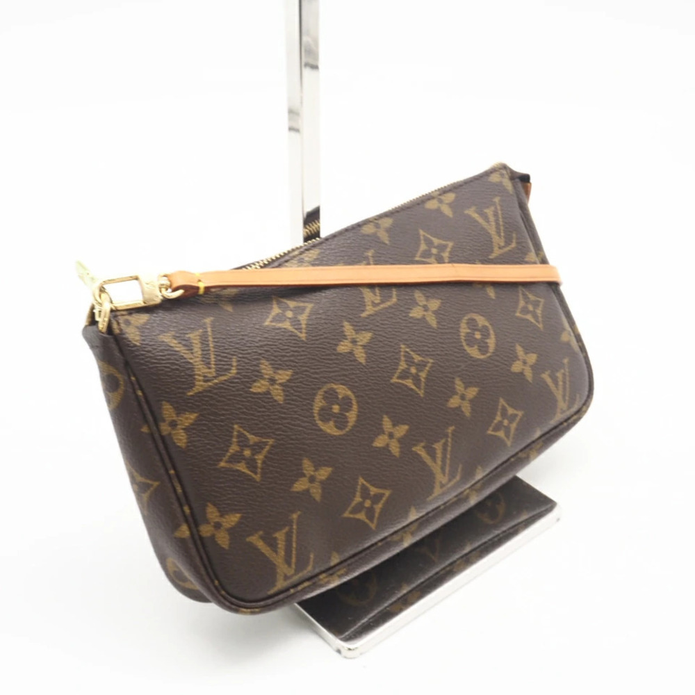 Louis Vuitton Monogram Pochette Accessoires Pouch Clutch Brown Canvas Leather